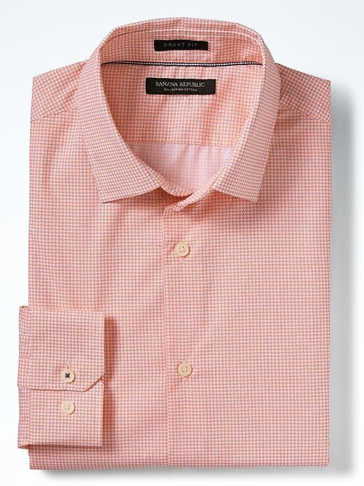 Banana Republic Mens Grant Fit Supima Houndstooth Shirt - Orange