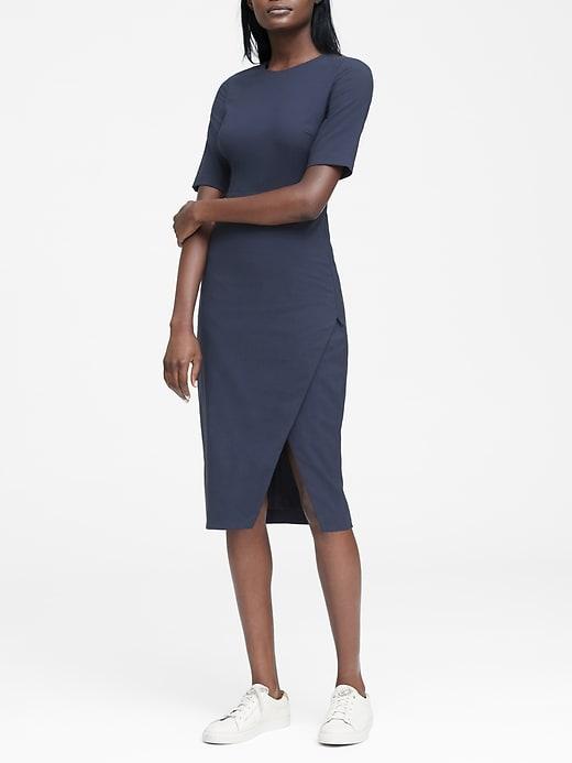 Banana Republic Womens Lightweight Wool Short-sleeve Sheath Dress Navy Blue Size 0
