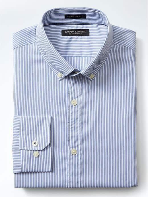 Banana Republic Mens Camden Fit Micro Stripe Supima Cotton Shirt - Blue Voyage