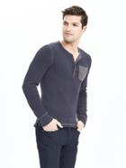 Banana Republic Mens Waffle Knit Chest Pocket Henley Size L Tall - Preppy Navy