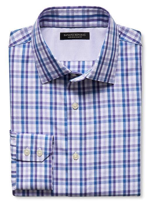 Banana Republic Mens Slim-fit Non-iron Tartan Check Shirt Purple Size Xxl