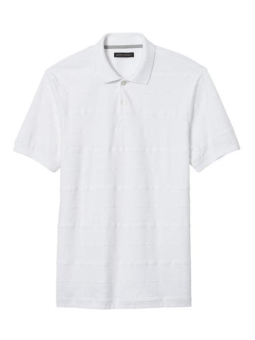 Banana Republic Mens Luxury Touch Textured Stripe Polo - White