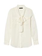 Banana Republic Womens Dillon-fit Clip Dot Tie-neck Shirt White Size L
