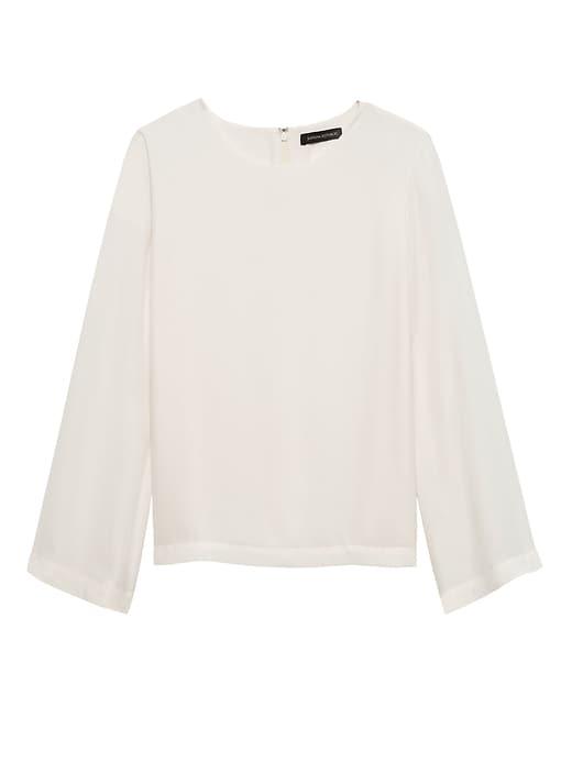Banana Republic Womens Petite Solid Bell-sleeve Top White Size Xs