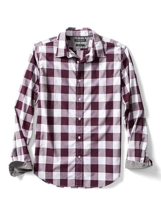 Banana Republic Mens Camden Fit Custom Wash Multi Plaid Shirt - Brick