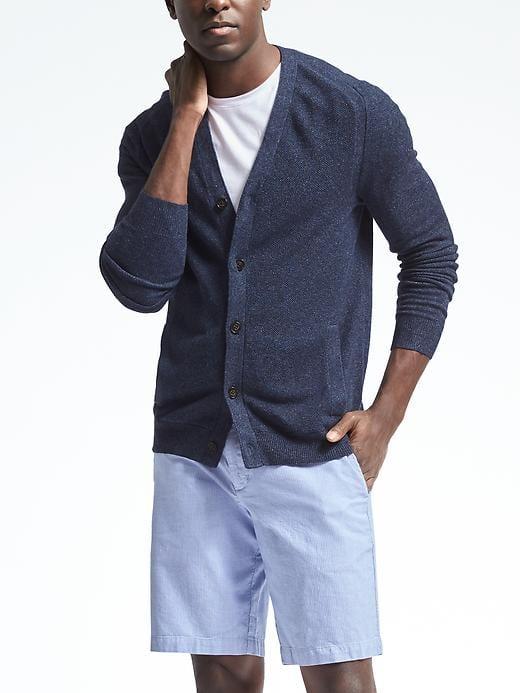 Banana Republic Mens Silk Linen Seed Stitch Cardigan - Navy