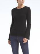 Banana Republic Womens Fluted Pleat Sleeve Sweater Top - Black
