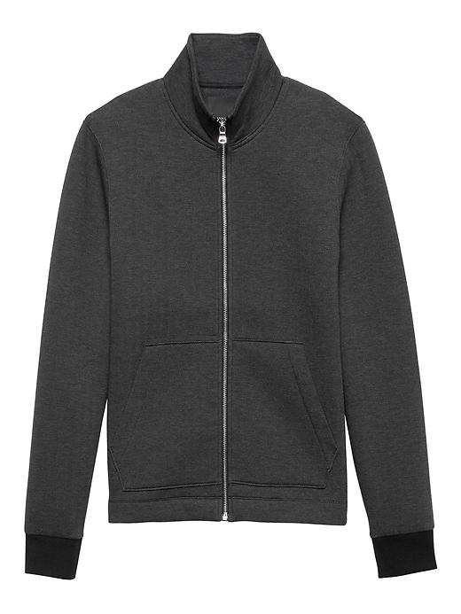 Banana Republic Mens Herringbone Neoprene Full-zip Track Jacket Dark Charcoal Gray Size M