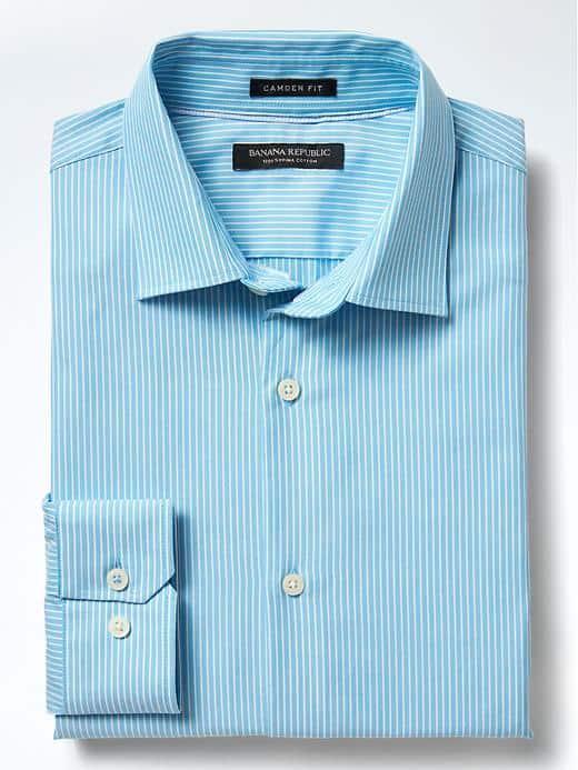 Banana Republic Mens Camden Fit Supima Cotton Micro Stripe Shirt - Blue Tropic