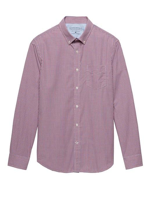Banana Republic Mens Camden Standard-fit Luxe Poplin Check Shirt Cherry Red Size Xxs