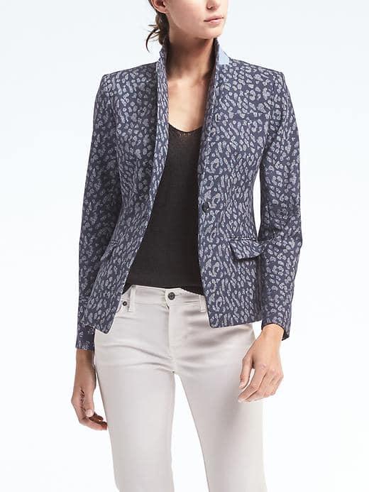 Banana Republic Womens Animal Print Blazer - Navy Print