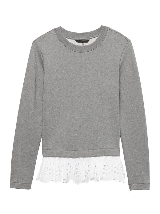 Banana Republic Womens Eyelet Hem Couture Sweatshirt Heather Gray Size L