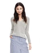 Banana Republic Womens Lace Stitch Vee Pullover Sweater Size L - Gray