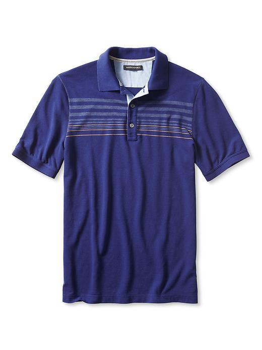 Banana Republic Mens Multi Stripe Cotton Linen Pique Polo Size L Tall - Blue Shadow