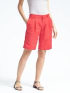 Banana Republic Womens Avery Fit Coral Linen Blend Pleated Bermuda - Coral