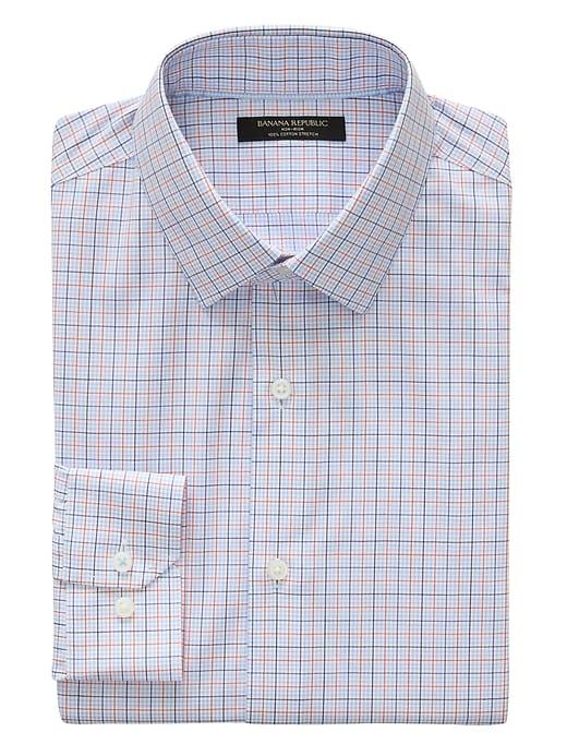 Banana Republic Mens Grant Slim-fit Non-iron Check Shirt Blood Orange Size S