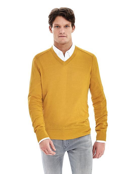 Banana Republic Mens Silk Linen Vee Pullover Size L Tall - Gold