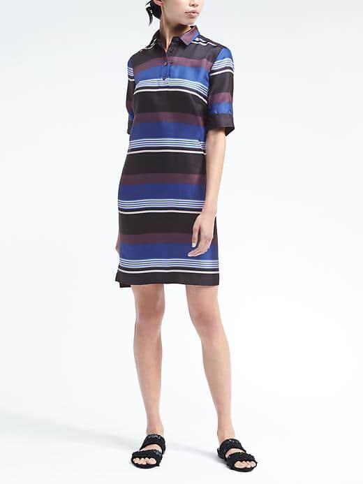 Banana Republic Womens Stripe Silk Polo Dress - Blue Stripe