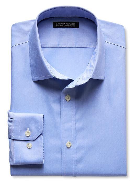 Banana Republic Mens Tailored Slim-fit Non-iron Solid Oxford Shirt Blue Size Xxl