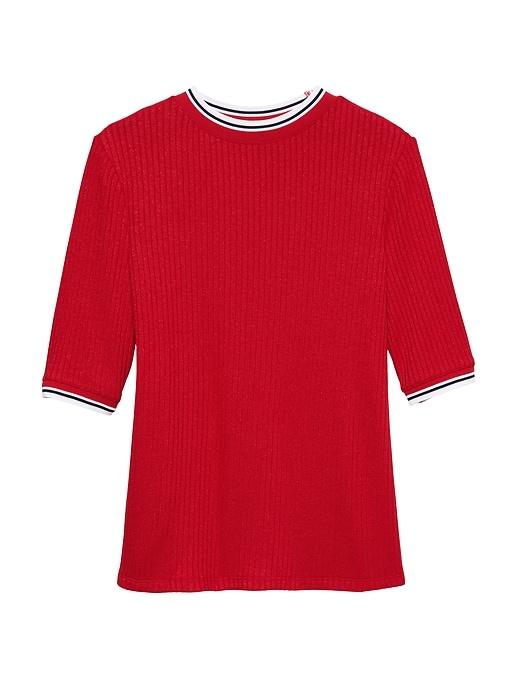 Banana Republic Womens Ribbed Luxespun Ringer T-shirt Ultra Red Size Xs