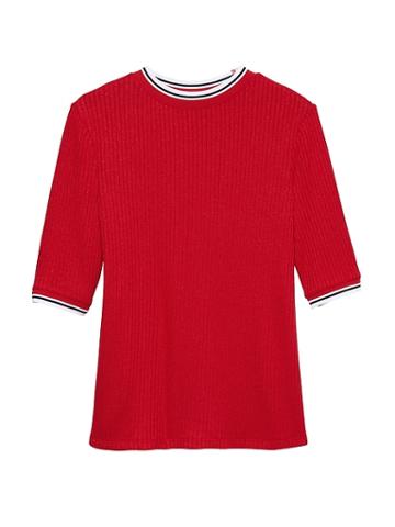 Banana Republic Womens Ribbed Luxespun Ringer T-shirt Ultra Red Size Xs