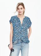 Banana Republic Printed Vee Top Size L - Blue Multi