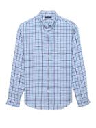 Banana Republic Mens Grant Slim-fit Linen Gingham Shirt Comet Blue Size Xs
