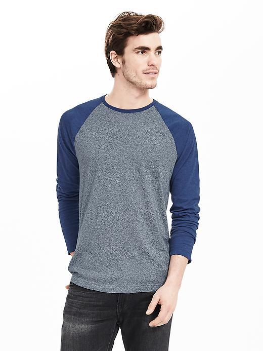 Banana Republic Mens Soft Wash Raglan Crew Size L Tall - Light Blue Heather