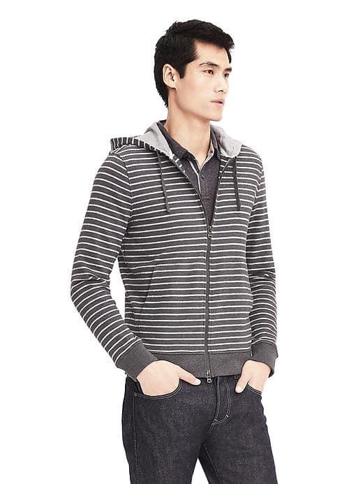 Banana Republic Mens Striped Zippered Hoodie - Gray Texture