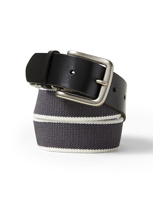 Banana Republic Mens Stretch-web Buckle Belt Gray & White Stripe Size 36