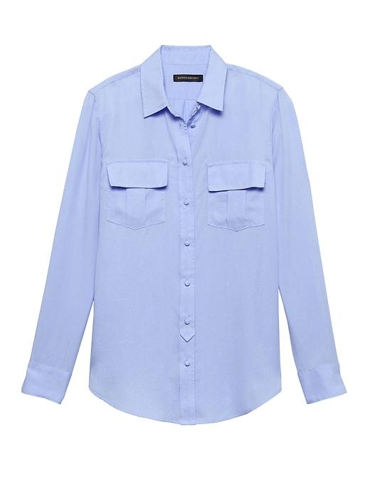 Banana Republic Womens Petite Dillon Classic-fit Tencel Utility Shirt Blue Crystal Size M