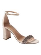 Banana Republic Womens Bare High Block-heel Glitter Sandal Sandy Beige Suede With Champagne Gold Glitter Size 5