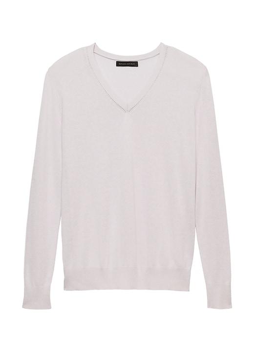 Banana Republic Womens Silk Cotton Boyfriend V-neck Sweater Pale Gray Size M