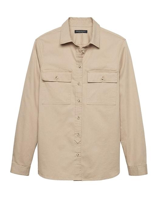 Banana Republic Womens Dillon Classic-fit Twill Utility Shirt Golden Beige Size M