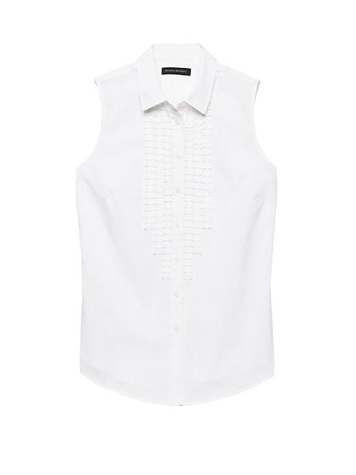 Banana Republic Womens Petite Riley Tailored-fit Ruffle-front Sleeveless Shirt White Size 8