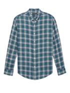 Banana Republic Mens Camden Standard-fit Plaid Linen Shirt Green Stripe Size M