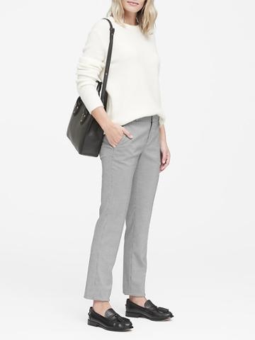 Banana Republic Womens Petite Ryan Slim Straight-fit Machine-washable Houndstooth Pant Black Size 2