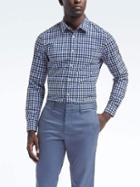 Banana Republic Mens Grant Fit Custom Wash Gingham Shirt - Montego Bay Blue