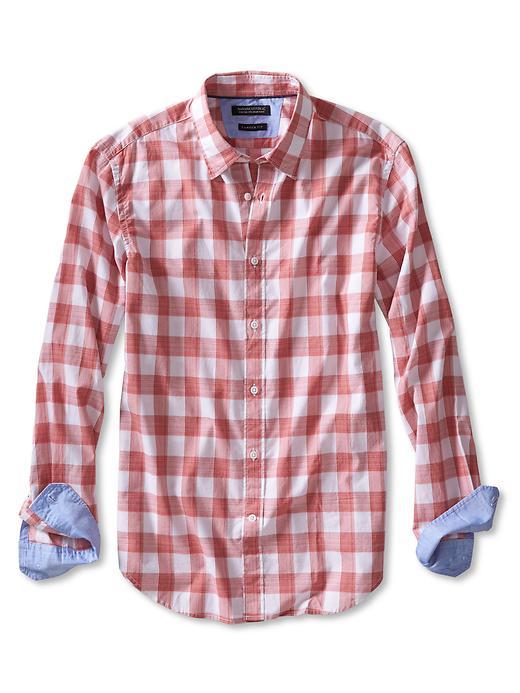 Banana Republic Mens Camden Fit Space Dye Gingham Custom 078 Wash Shirt Size L Tall - Tomato Paste