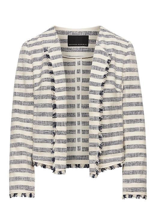 Banana Republic Womens Boucl Stripe Jacket With Frayed Edges Blue Multi Size 12