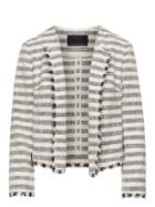 Banana Republic Womens Boucl Stripe Jacket With Frayed Edges Blue Multi Size 12