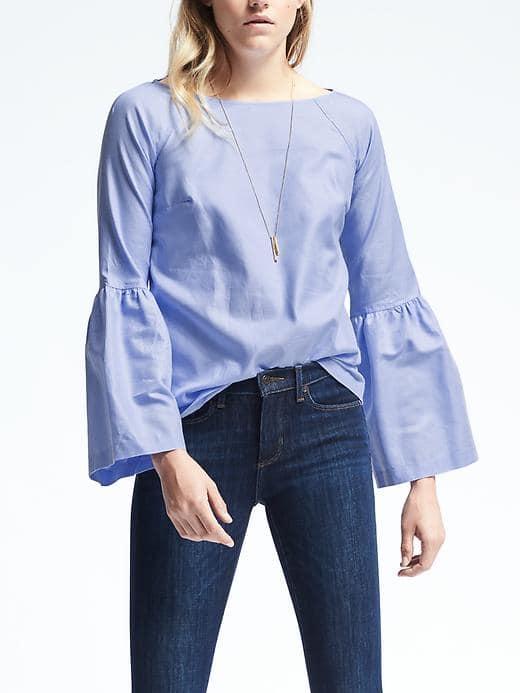 Banana Republic Boatneck Bell Sleeve Top - Cerulean Blue
