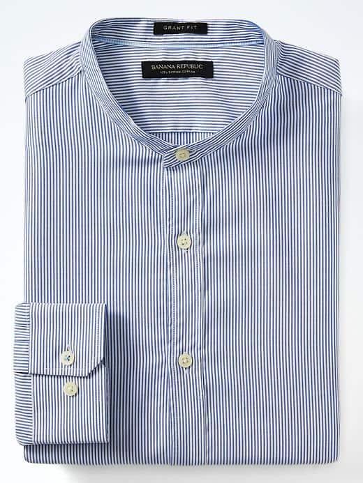 Banana Republic Mens Grant Fit Supima Cotton Thin Blue Stripe Shirt - Blue Voyage