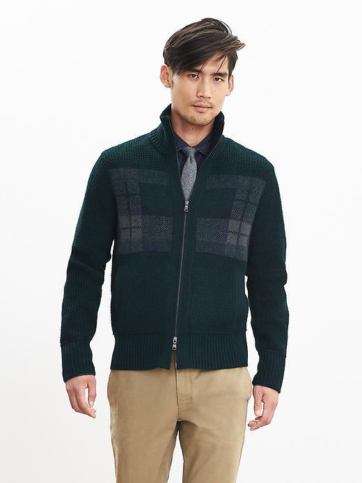 Banana Republic Mens Plaid Sweater Jacket Size L Tall - Loch Green