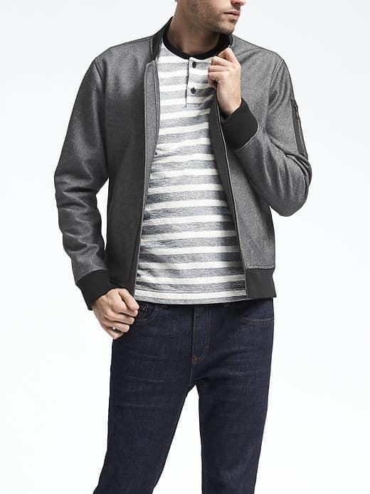 Banana Republic Mens Bonded Knit Bomber Jacket - Charcoal