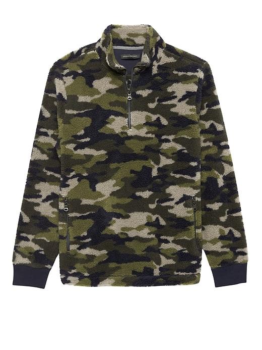 Banana Republic Mens Camo Sherpa Fleece Half-zip Sweatshirt Military Green Size Xs