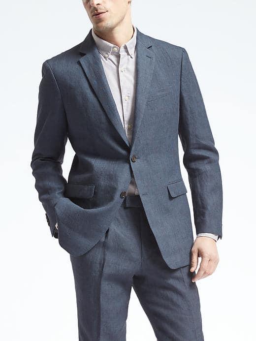 Banana Republic Mens Standard Navy Houndstooth Linen Suit Jacket - Navy
