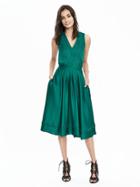 Banana Republic Womens V Neck Satin Midi Dress Size 8 - Cosmic Teal