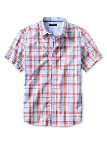 Banana Republic Bold Multi Plaid Short Sleeve Shirt - Light Blue