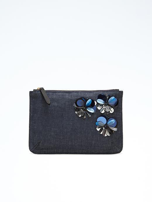 Banana Republic Embellished Denim Zip Pouch - Dark Denim